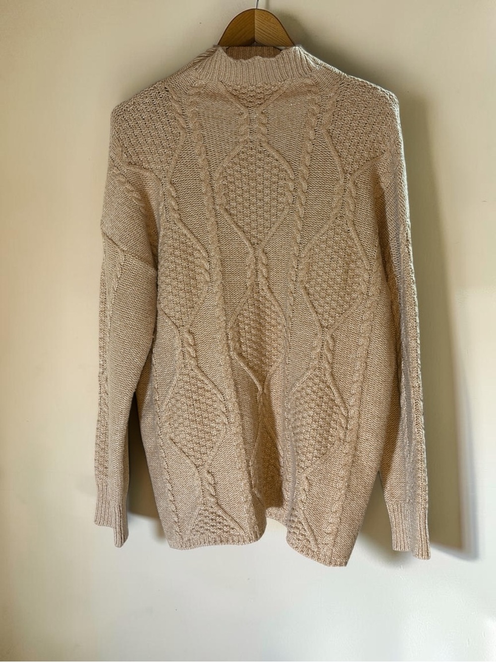 St. John’s Bay Mock Neck Cable Knit Pullover Sweater | Beige/Tan | Size XL